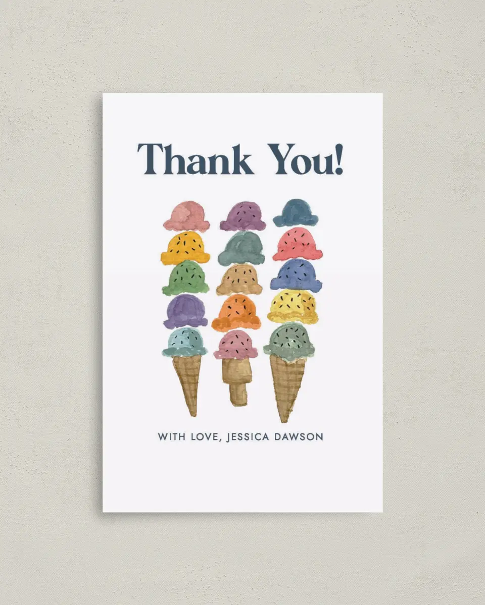 This is a 4" x 6" Folded Baby Shower Thank You Card called Joy Sprinkles printed in full color on Premium Smooth paper