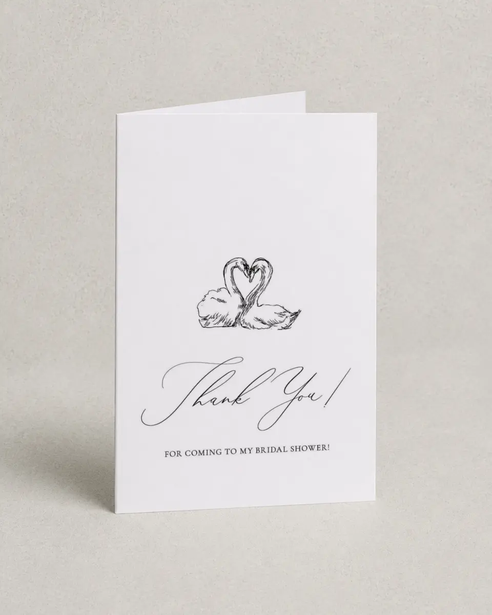This is a 4" x 6" Folded Newlywed called Stunning Swans printed in full color on Premium Smooth paper