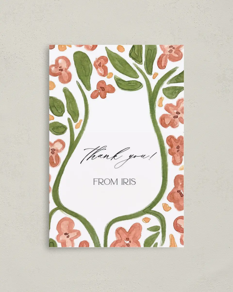 This is a 4" x 6" Folded Newlywed called Budding Blooms printed in full color on Premium Smooth paper