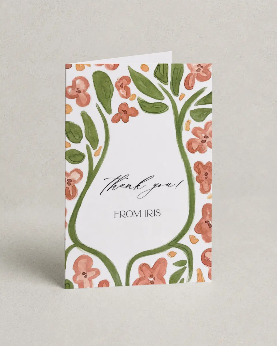This is a 4" x 6" Folded Newlywed called Budding Blooms printed in full color on Premium Smooth paper