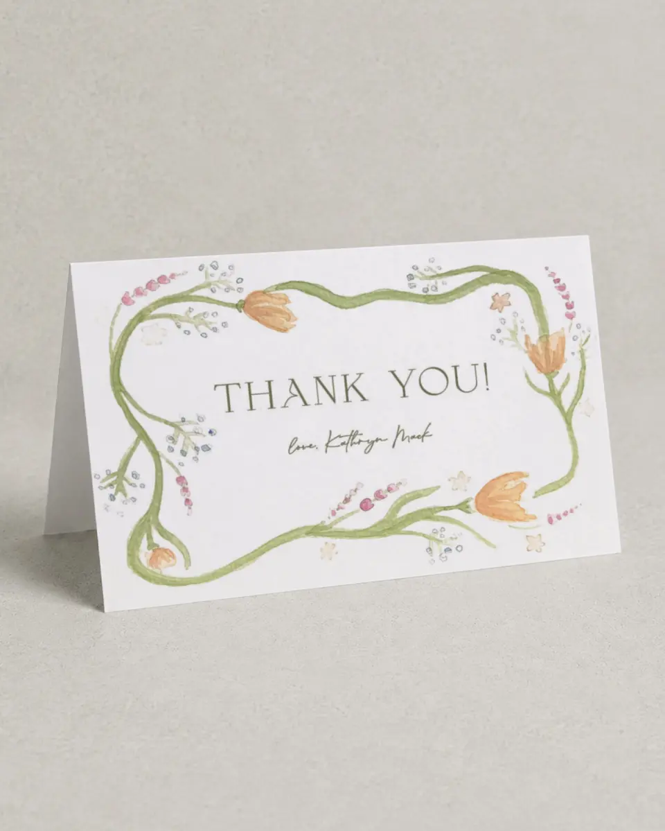This is a 4" x 6" Folded Newlywed called Garden Party printed in full color on Premium Smooth paper