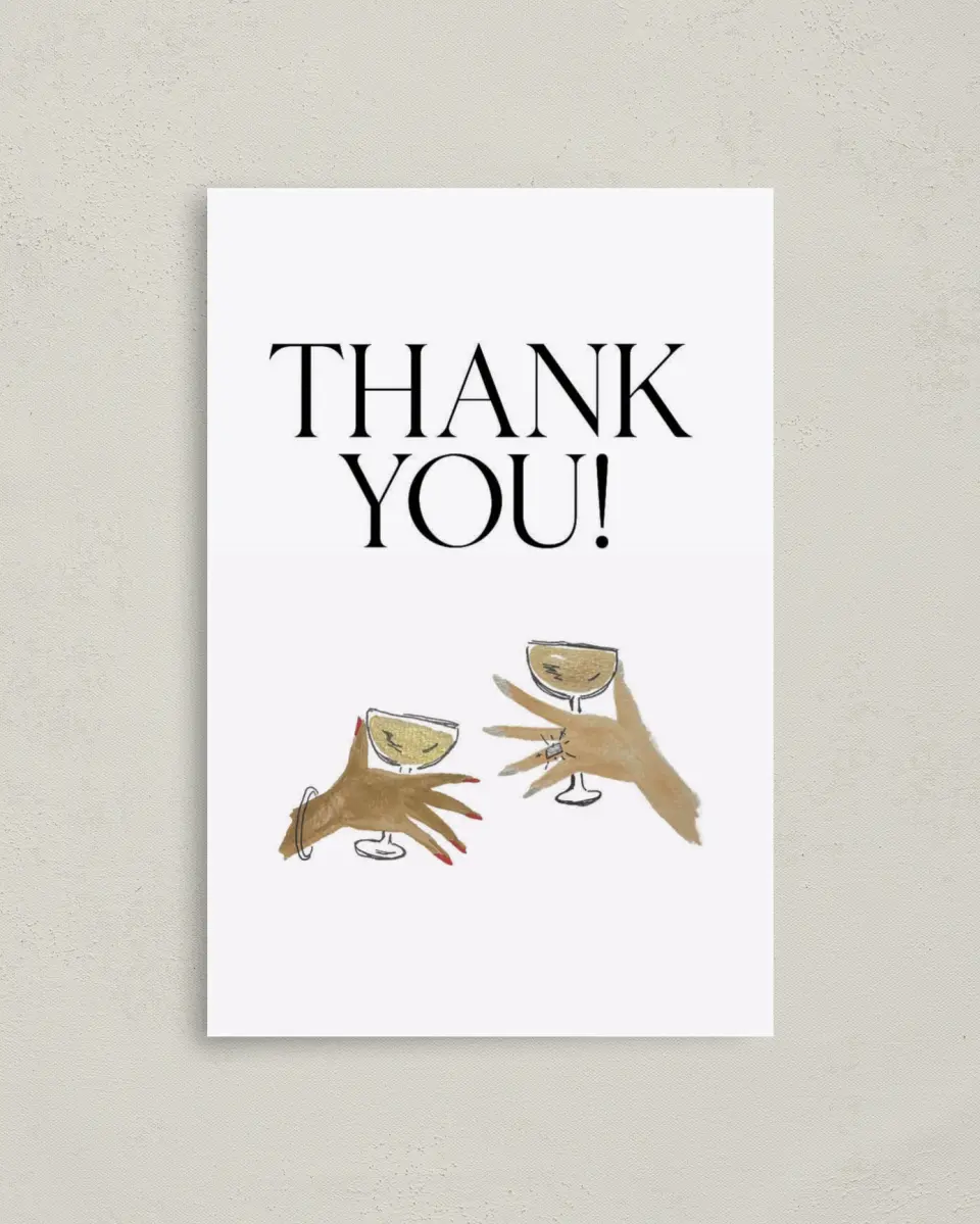 This is a 4" x 6" Folded Newlywed called Cheers! printed in full color on Premium Smooth paper