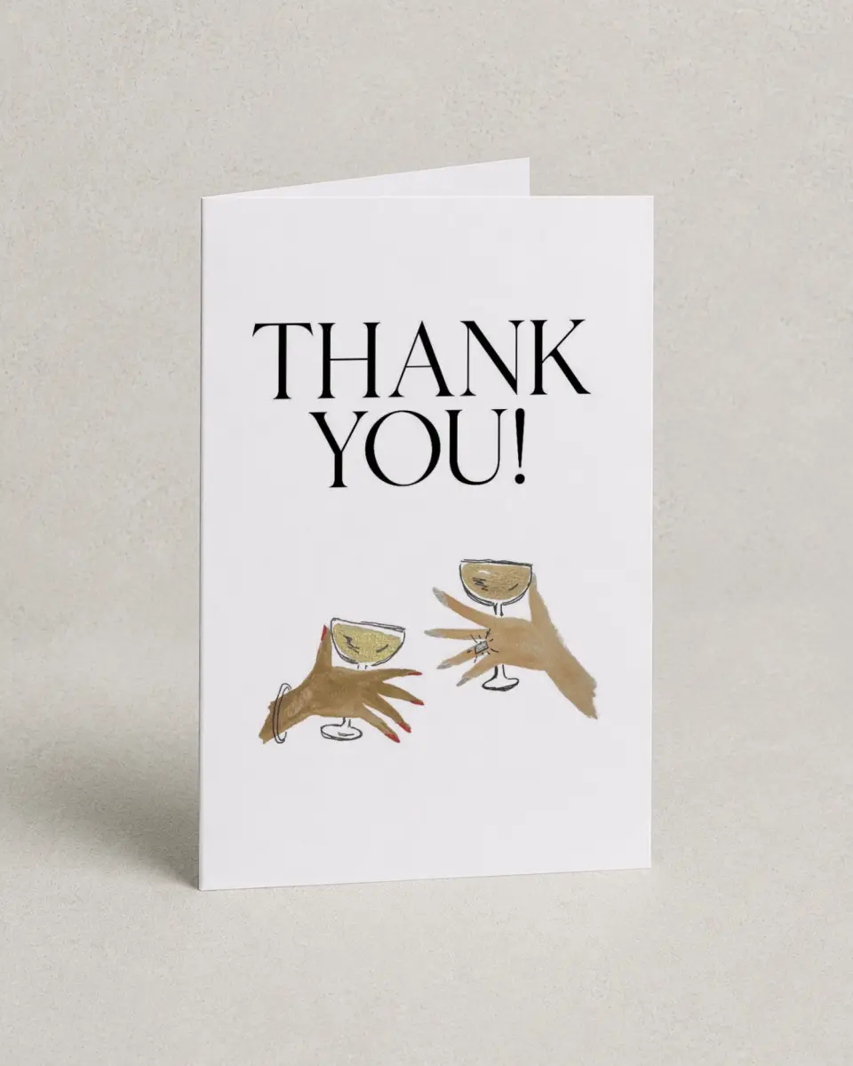 This is a 4" x 6" Folded Newlywed called Cheers! printed in full color on Premium Smooth paper