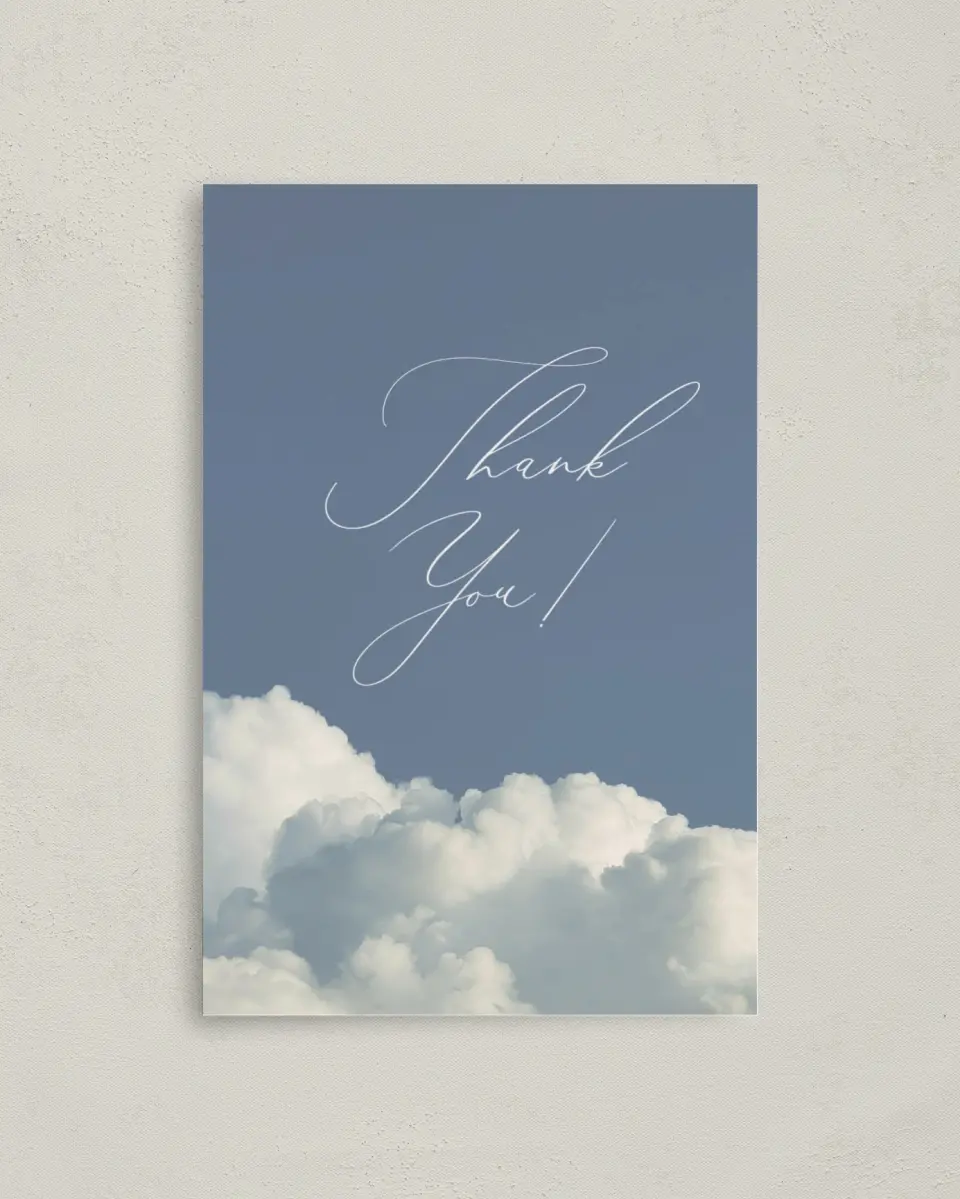 This is a 4" x 6" Folded Newlywed called Cloud 9 printed in full color on Premium Smooth paper