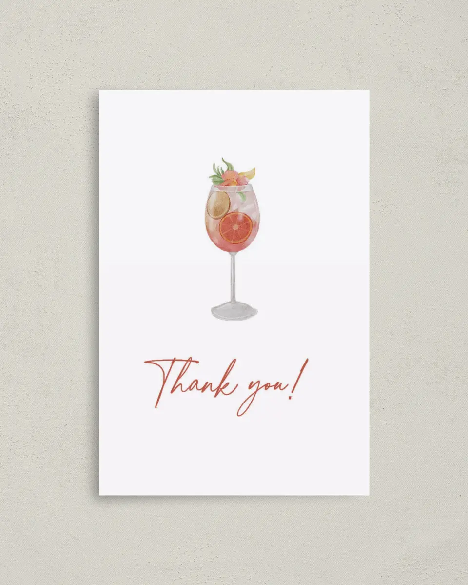 This is a 4" x 6" Folded Newlywed called Love at First Spritz printed in full color on Premium Smooth paper