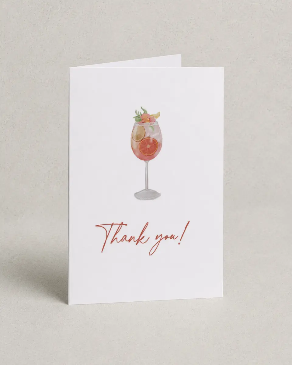 This is a 4" x 6" Folded Newlywed called Love at First Spritz printed in full color on Premium Smooth paper