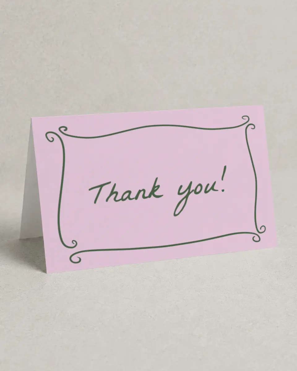 This is a 4" x 6" Folded Newlywed called Pretty & Frilly printed in full color on Premium Smooth paper