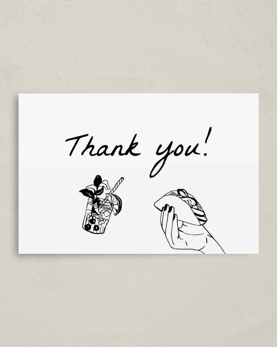 This is a 4" x 6" Folded Newlywed called Click Your Drink printed in full color on Premium Smooth paper