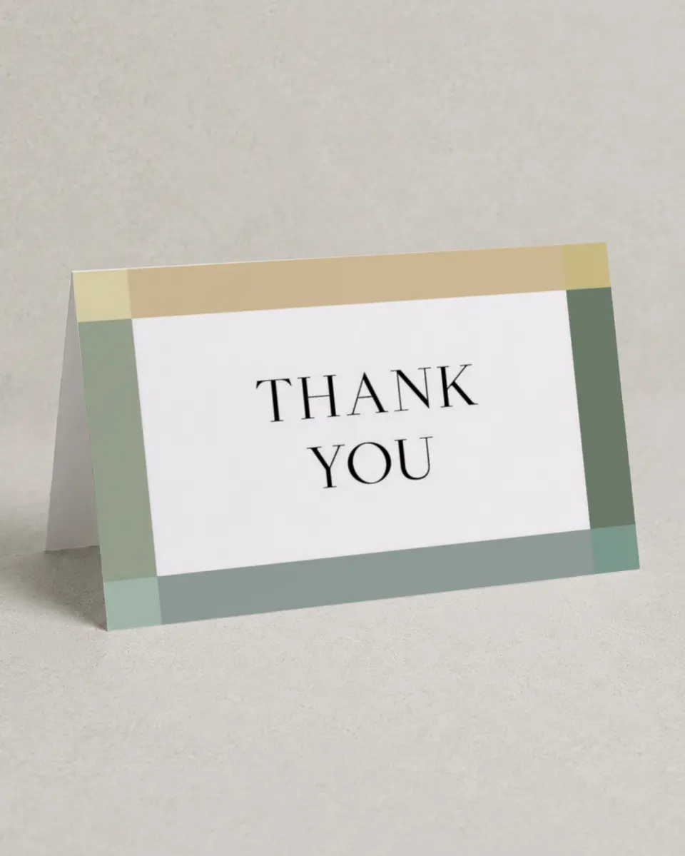 This is a 4" x 6" Folded Thank You Card called Colorblock Celebration printed in full color on Premium Smooth paper