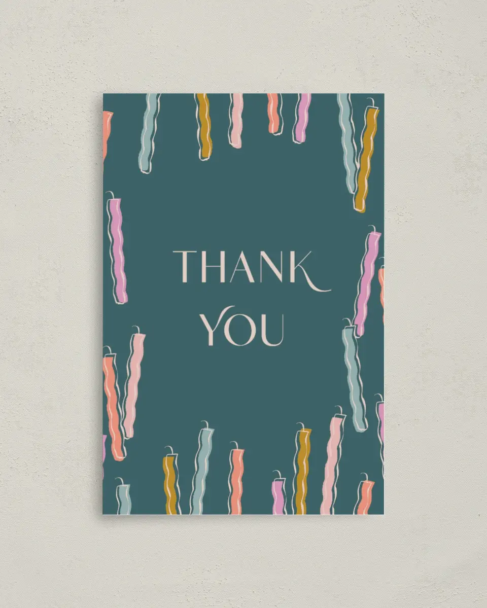 This is a 4" x 6" Folded Thank You Card called Candle Craze printed in full color on Premium Smooth paper