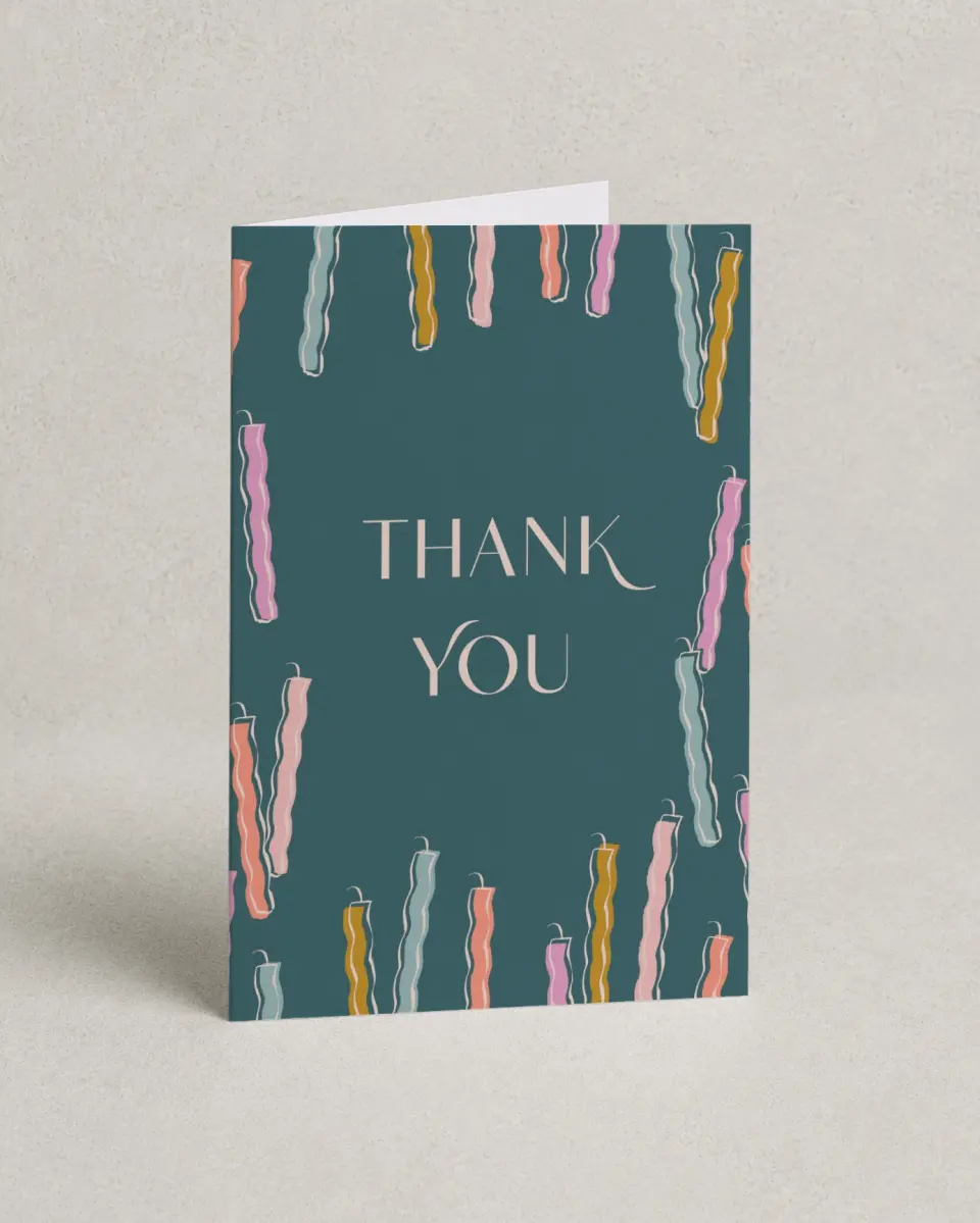 This is a 4" x 6" Folded Thank You Card called Candle Craze printed in full color on Premium Smooth paper