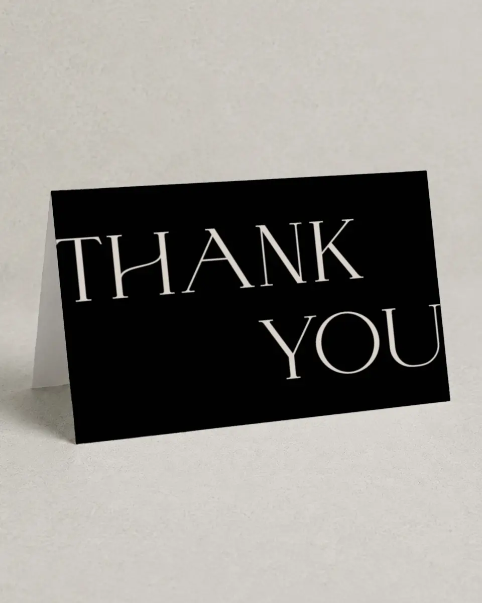 This is a 4" x 6" Folded Thank You Card called Big 50 printed in full color on Premium Smooth paper