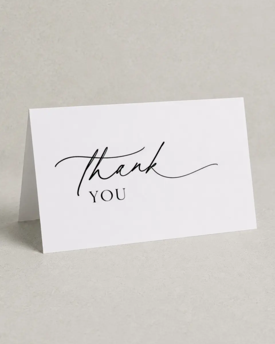 This is a 4" x 6" Folded Thank You Card called Simply Scripted printed in full color on Premium Smooth paper