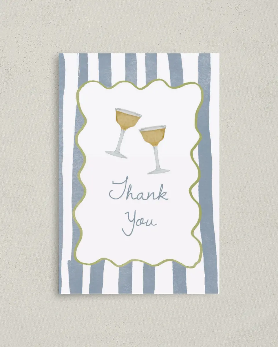 This is a 4" x 6" Folded Thank You Card called Years of Cheers printed in full color on Premium Smooth paper