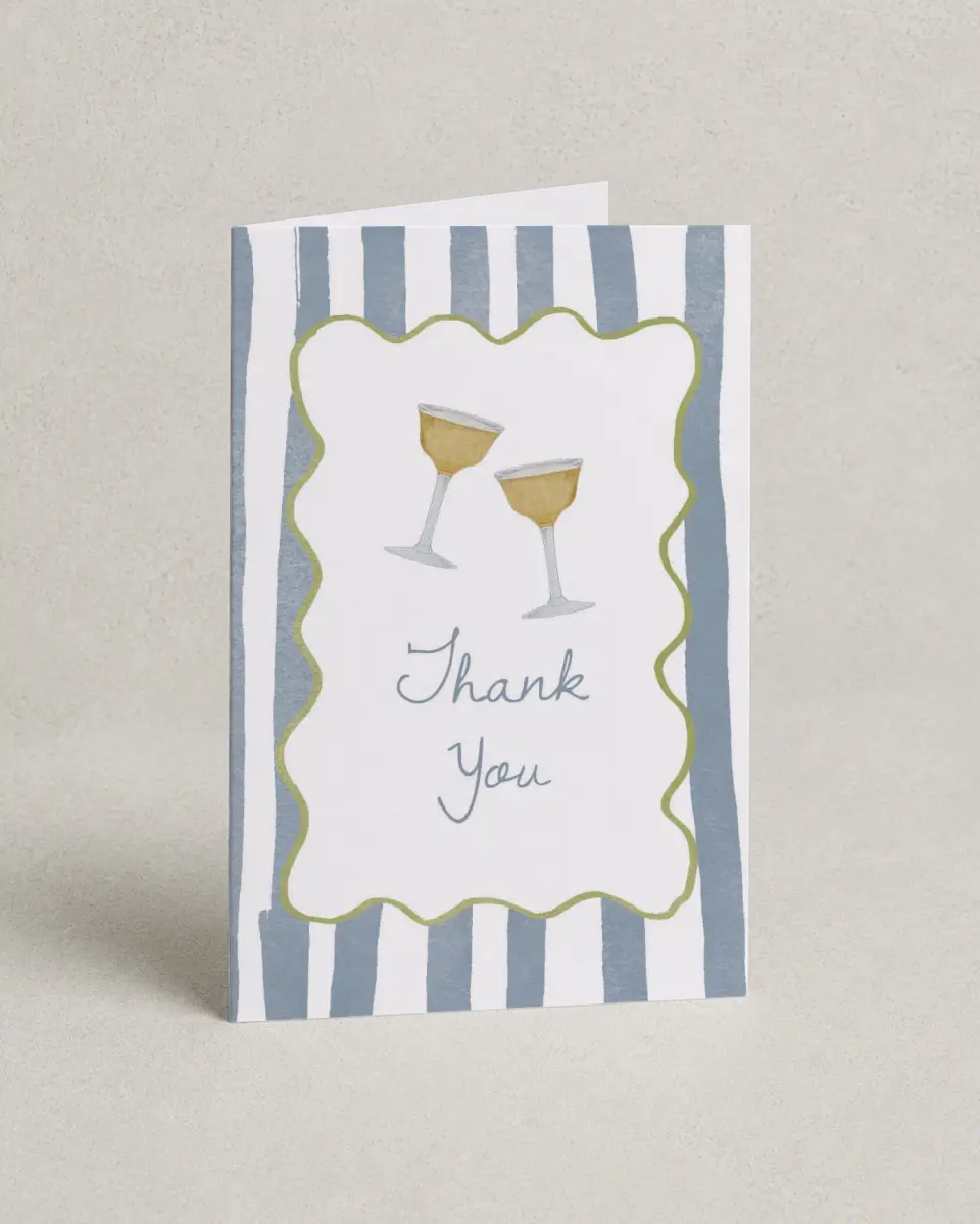 This is a 4" x 6" Folded Thank You Card called Years of Cheers printed in full color on Premium Smooth paper