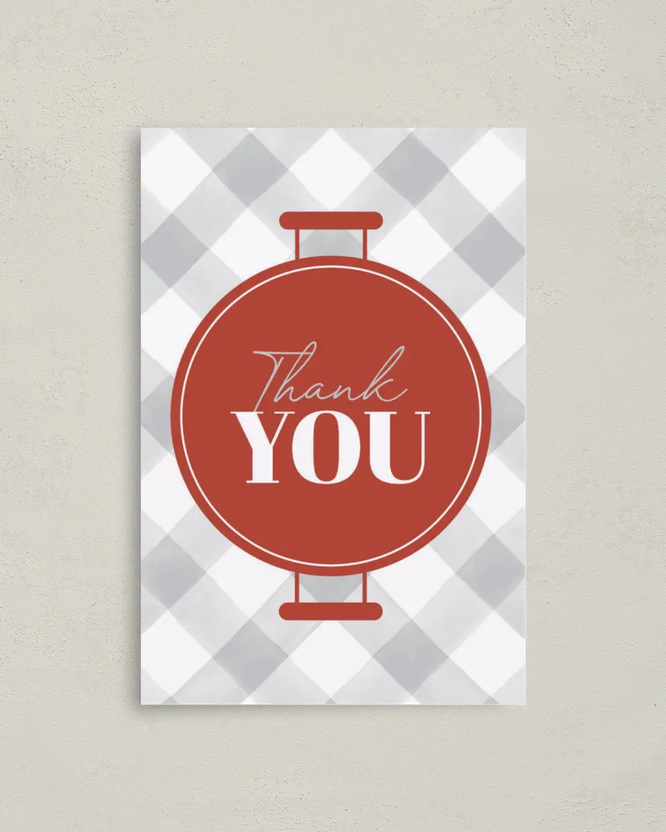 This is a 4" x 6" Folded Thank You Card called BBQ Bash printed in full color on Premium Smooth paper