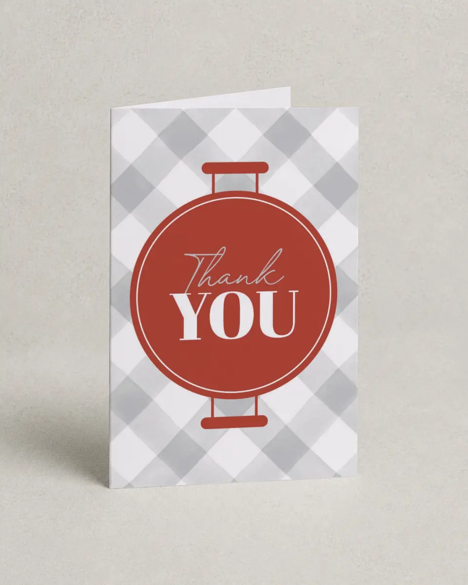 This is a 4" x 6" Folded Thank You Card called BBQ Bash printed in full color on Premium Smooth paper