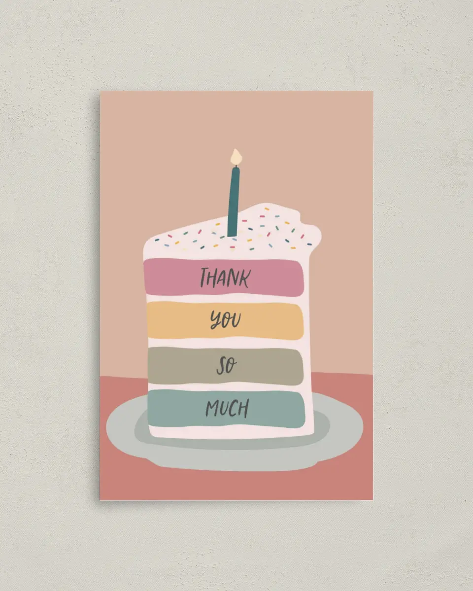 This is a 4" x 6" Folded Thank You Card called Confetti Cake printed in full color on Premium Smooth paper