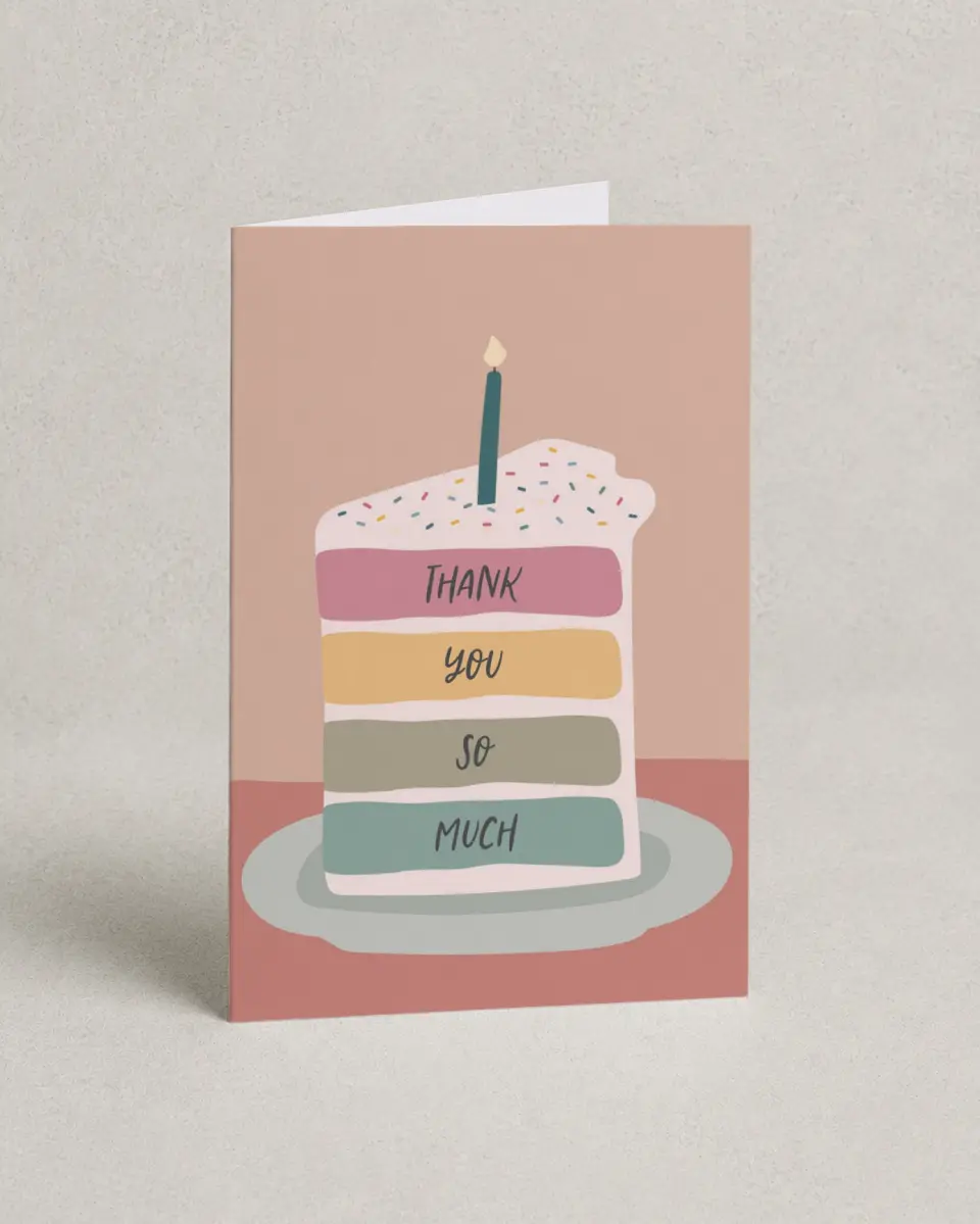 This is a 4" x 6" Folded Thank You Card called Confetti Cake printed in full color on Premium Smooth paper