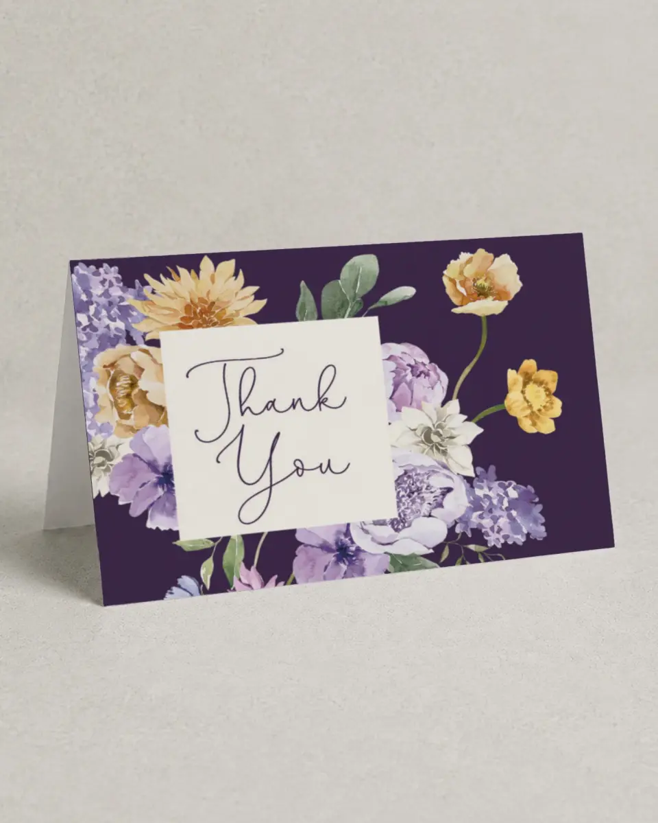 This is a 4" x 6" Folded Thank You Card called Blossom Bliss printed in full color on Premium Smooth paper