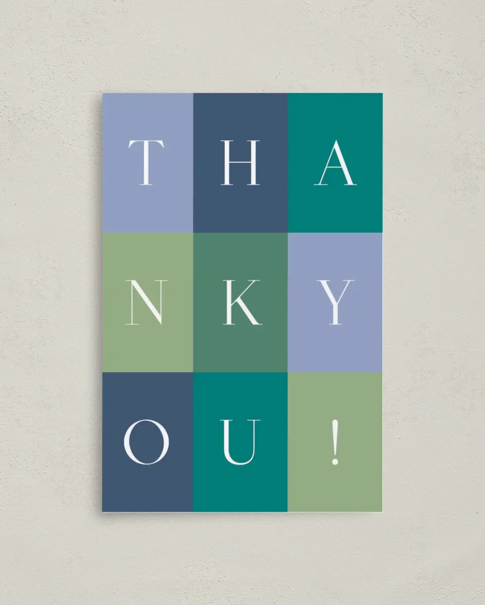 This is a 4" x 6" Folded Thank You Card called Block Party printed in full color on Premium Smooth paper