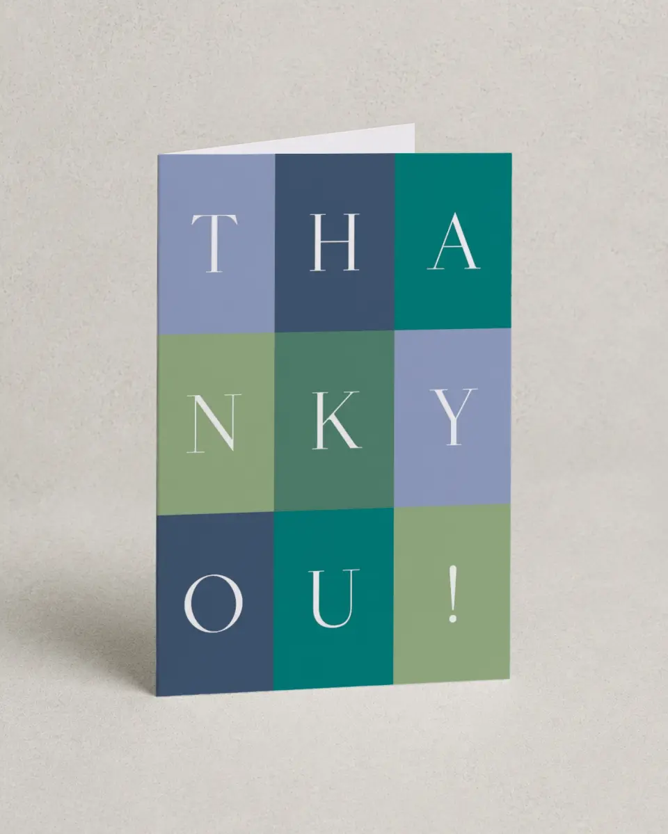 This is a 4" x 6" Folded Thank You Card called Block Party printed in full color on Premium Smooth paper