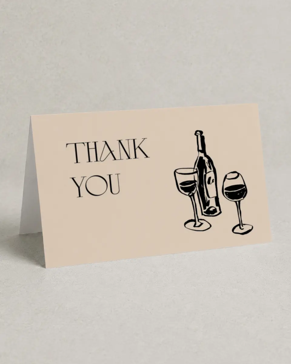 This is a 4" x 6" Folded Thank You Card called Wining & Dining printed in full color on Premium Smooth paper