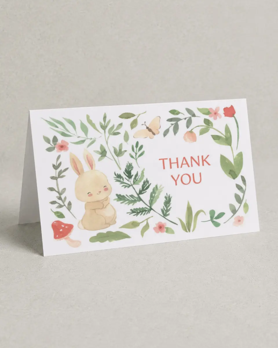 This is a 4" x 6" Folded Thank You Card called Flora & Fauna printed in full color on Premium Smooth paper