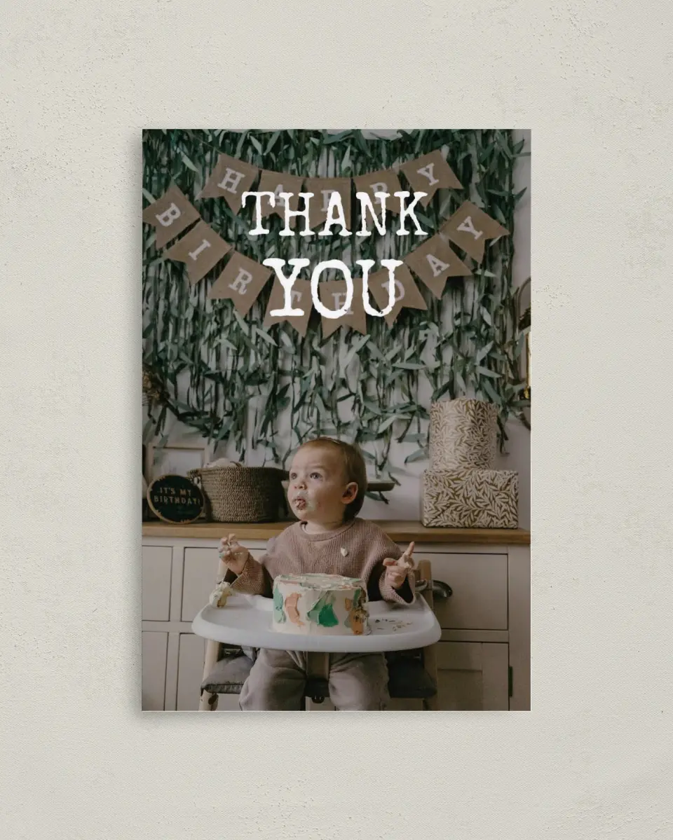 This is a 4" x 6" Folded Thank You Card called Wild One printed in full color on Premium Smooth paper