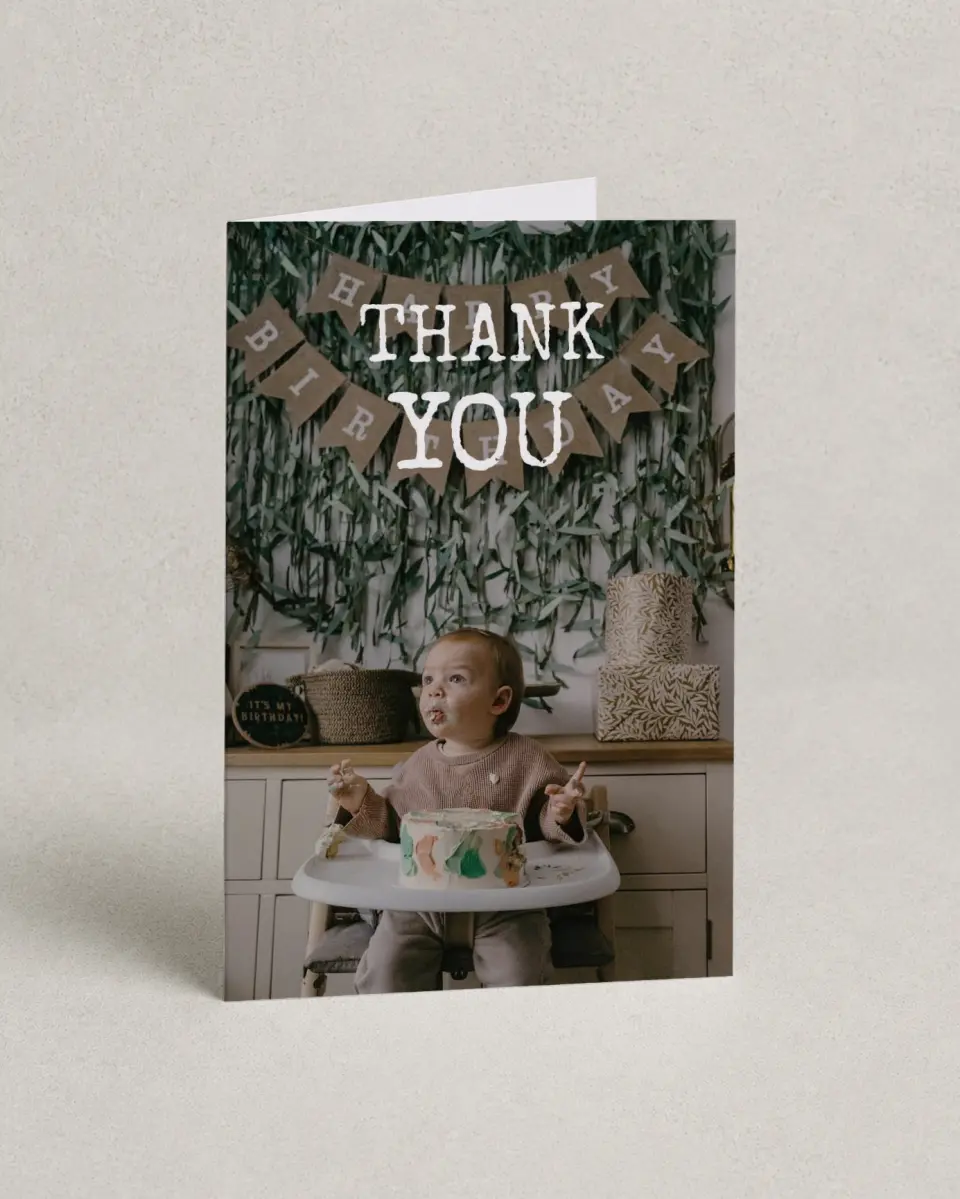 This is a 4" x 6" Folded Thank You Card called Wild One printed in full color on Premium Smooth paper