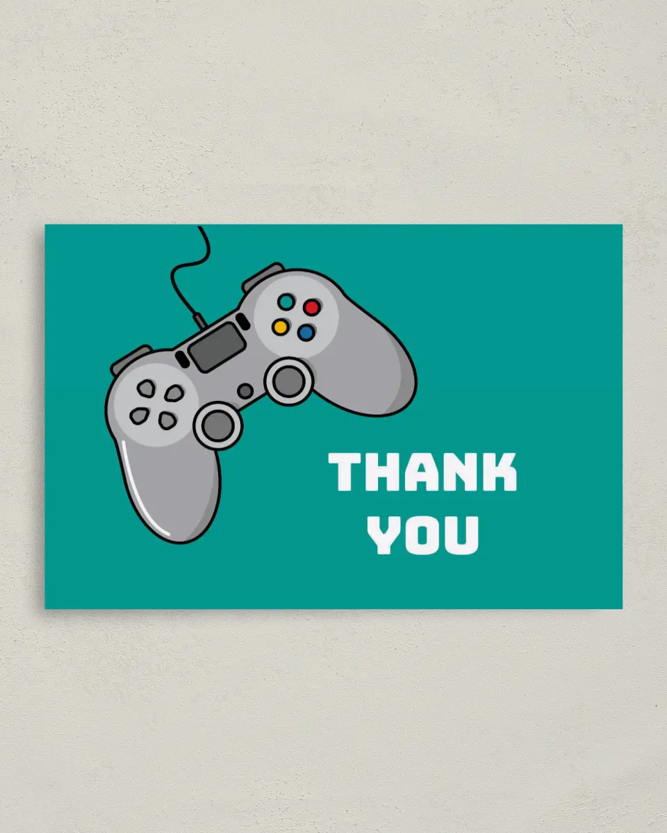 This is a 4" x 6" Folded Thank You Card called Level Up printed in full color on Premium Smooth paper