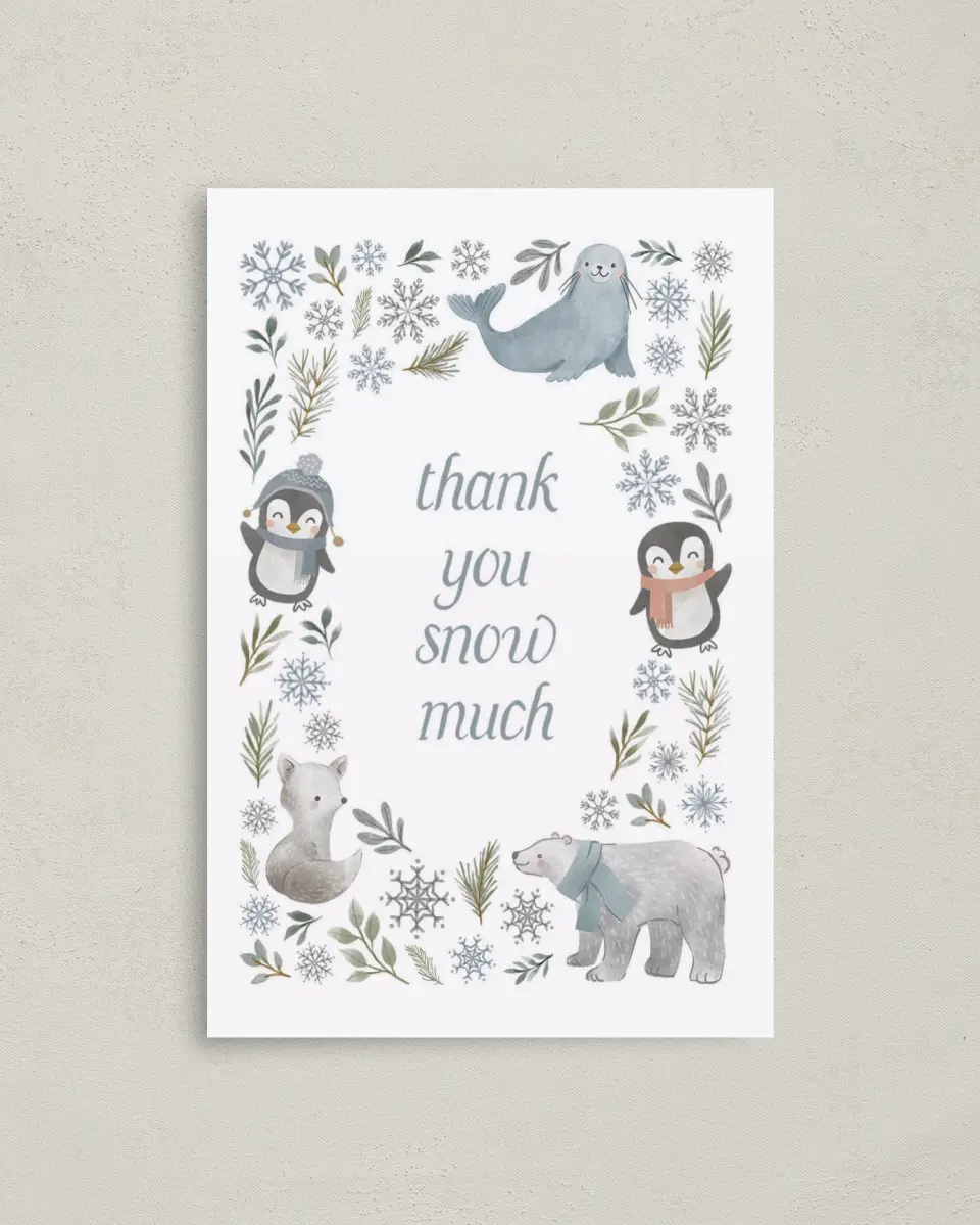 This is a 4" x 6" Folded Thank You Card called Winter Wonderland printed in full color on Premium Smooth paper