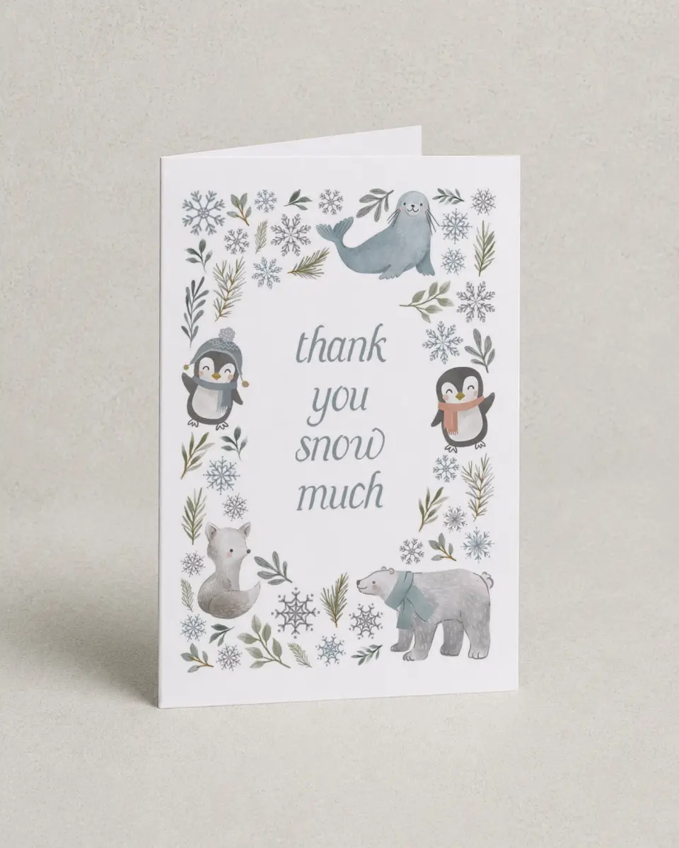 This is a 4" x 6" Folded Thank You Card called Winter Wonderland printed in full color on Premium Smooth paper