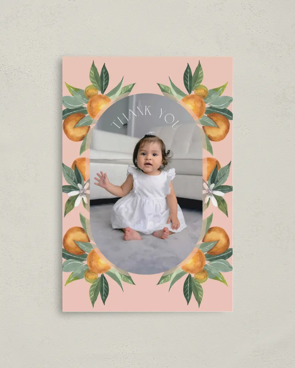 This is a 4" x 6" Folded Thank You Card called Our Cutie printed in full color on Premium Smooth paper