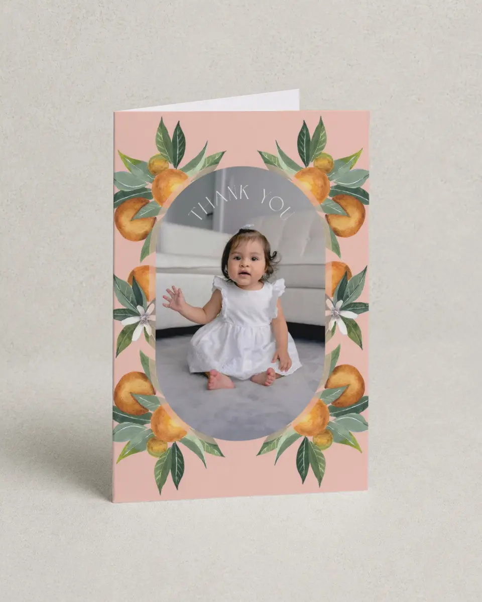 This is a 4" x 6" Folded Thank You Card called Our Cutie printed in full color on Premium Smooth paper