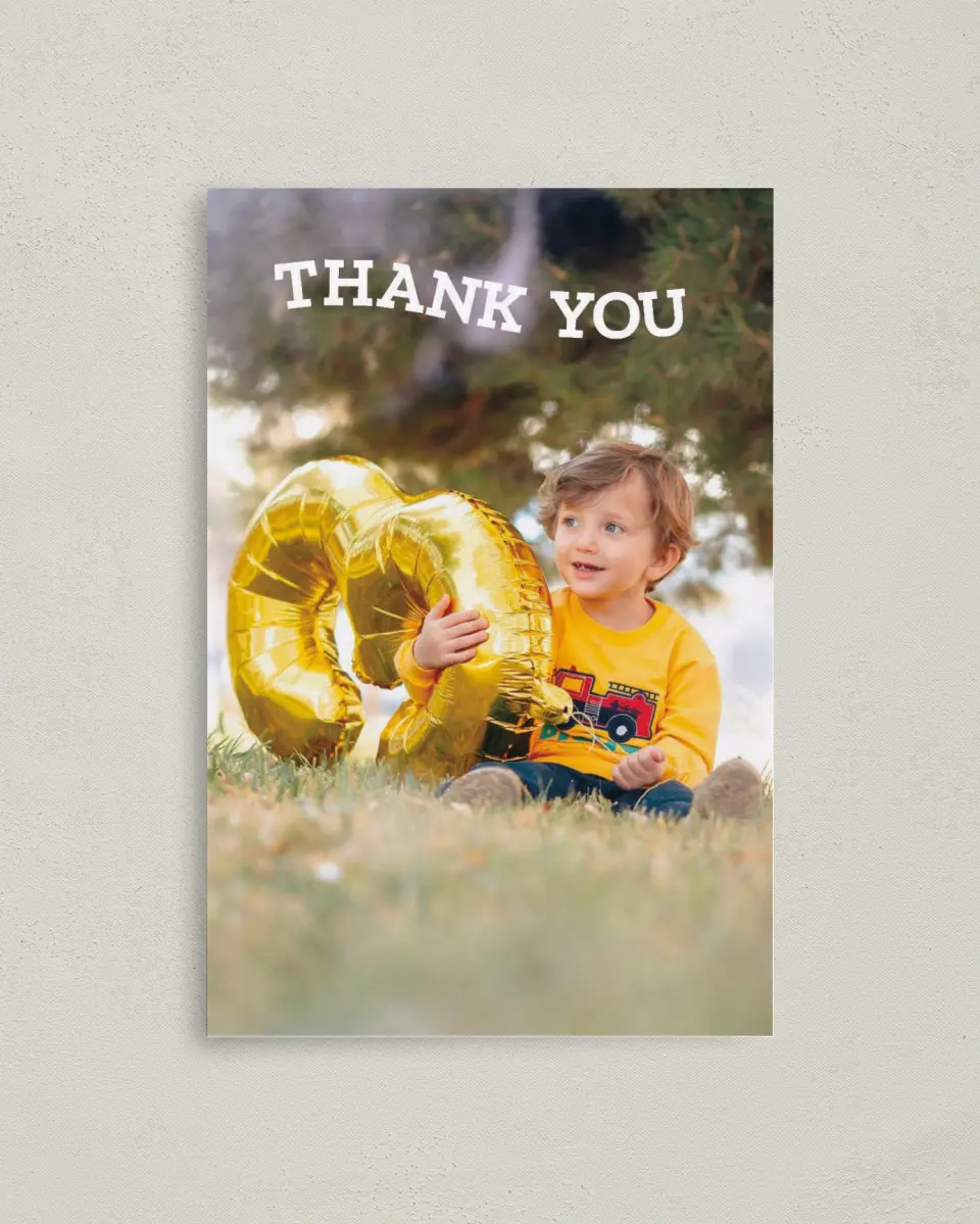 This is a 4" x 6" Folded Thank You Card called Sound the Alarm printed in full color on Premium Smooth paper