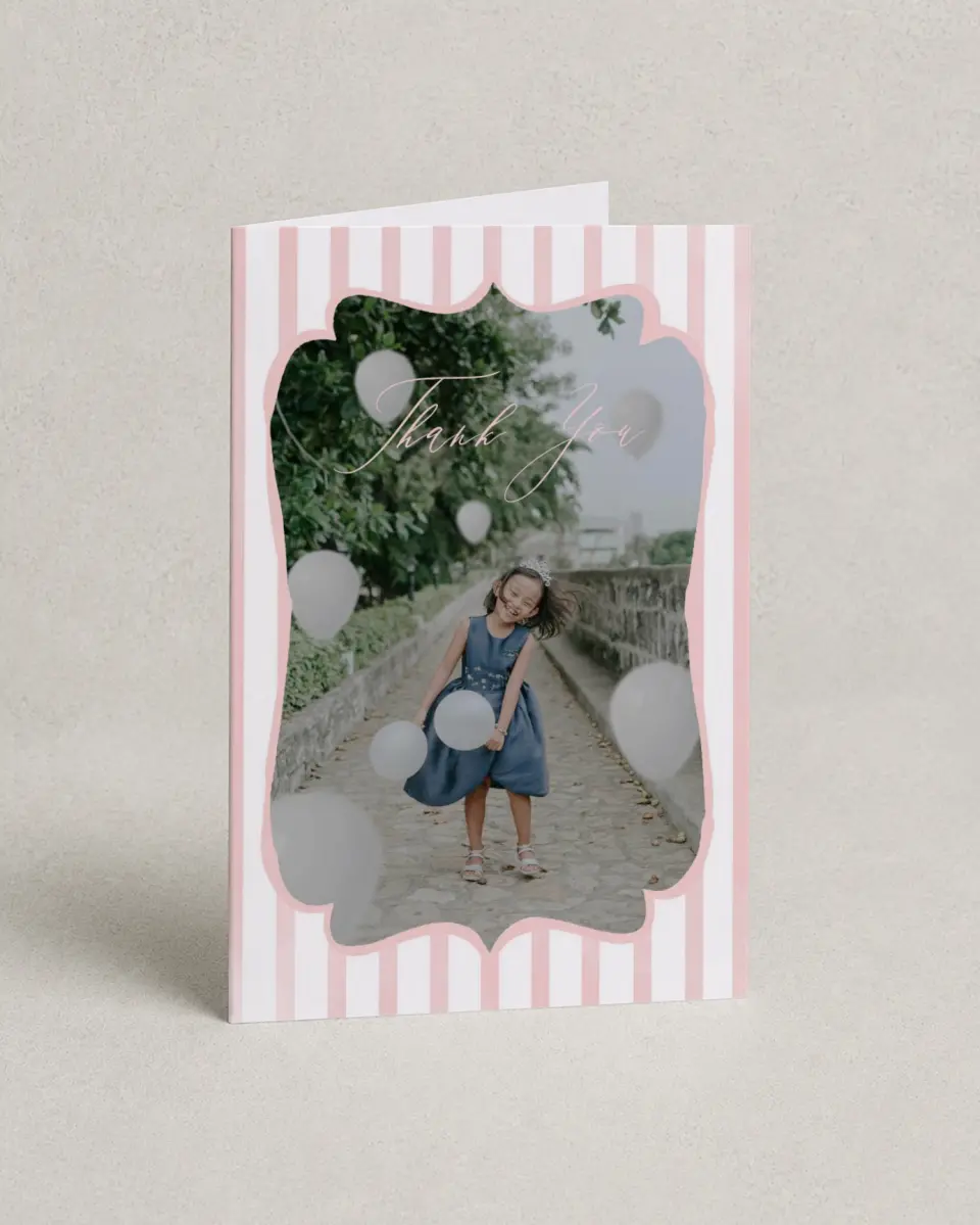This is a 4" x 6" Folded Thank You Card called Birthday Tea printed in full color on Premium Smooth paper