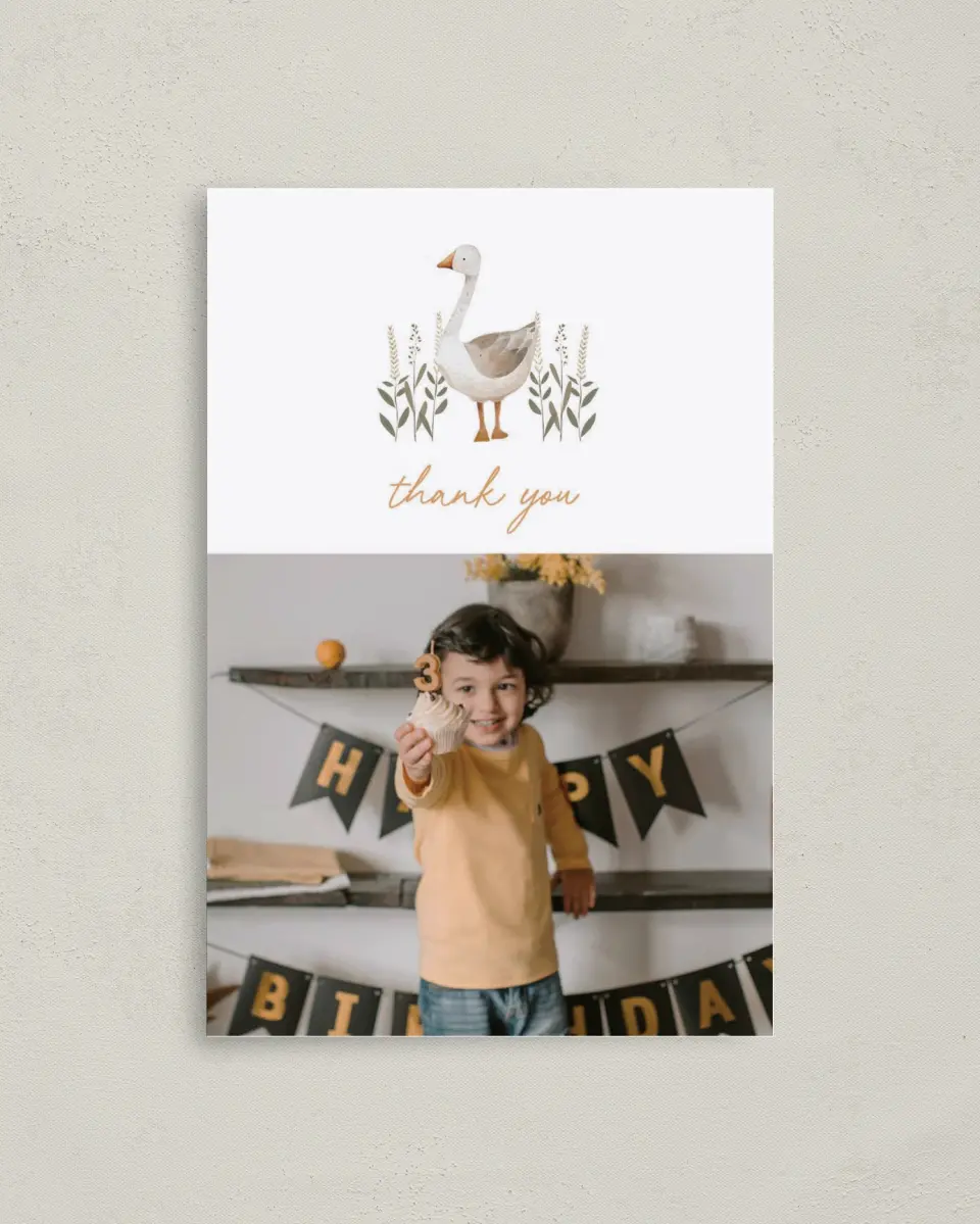 This is a 4" x 6" Folded Thank You Card called Silly Goose printed in full color on Premium Smooth paper