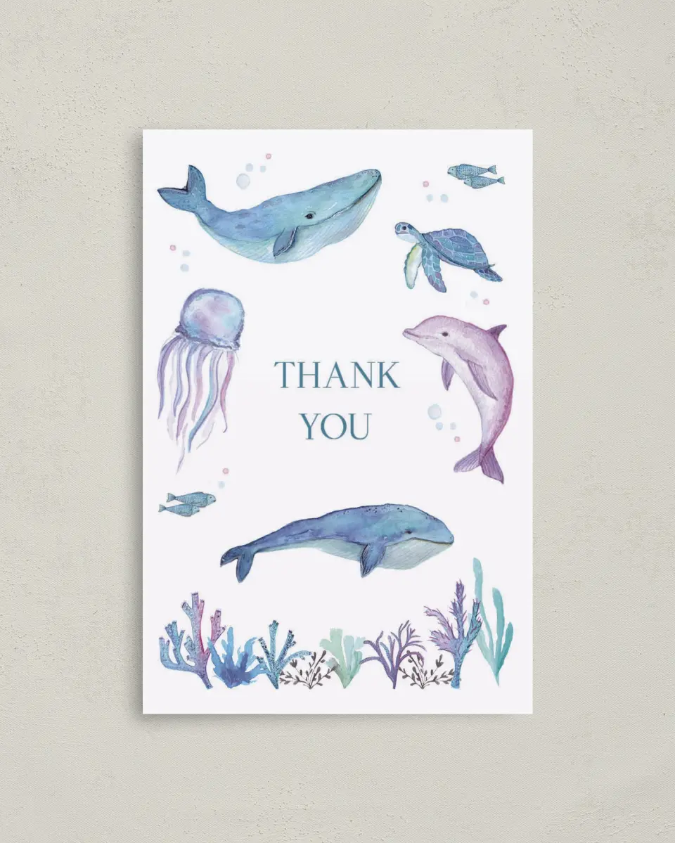 This is a 4" x 6" Folded Thank You Card called Deep Sea printed in full color on Premium Smooth paper