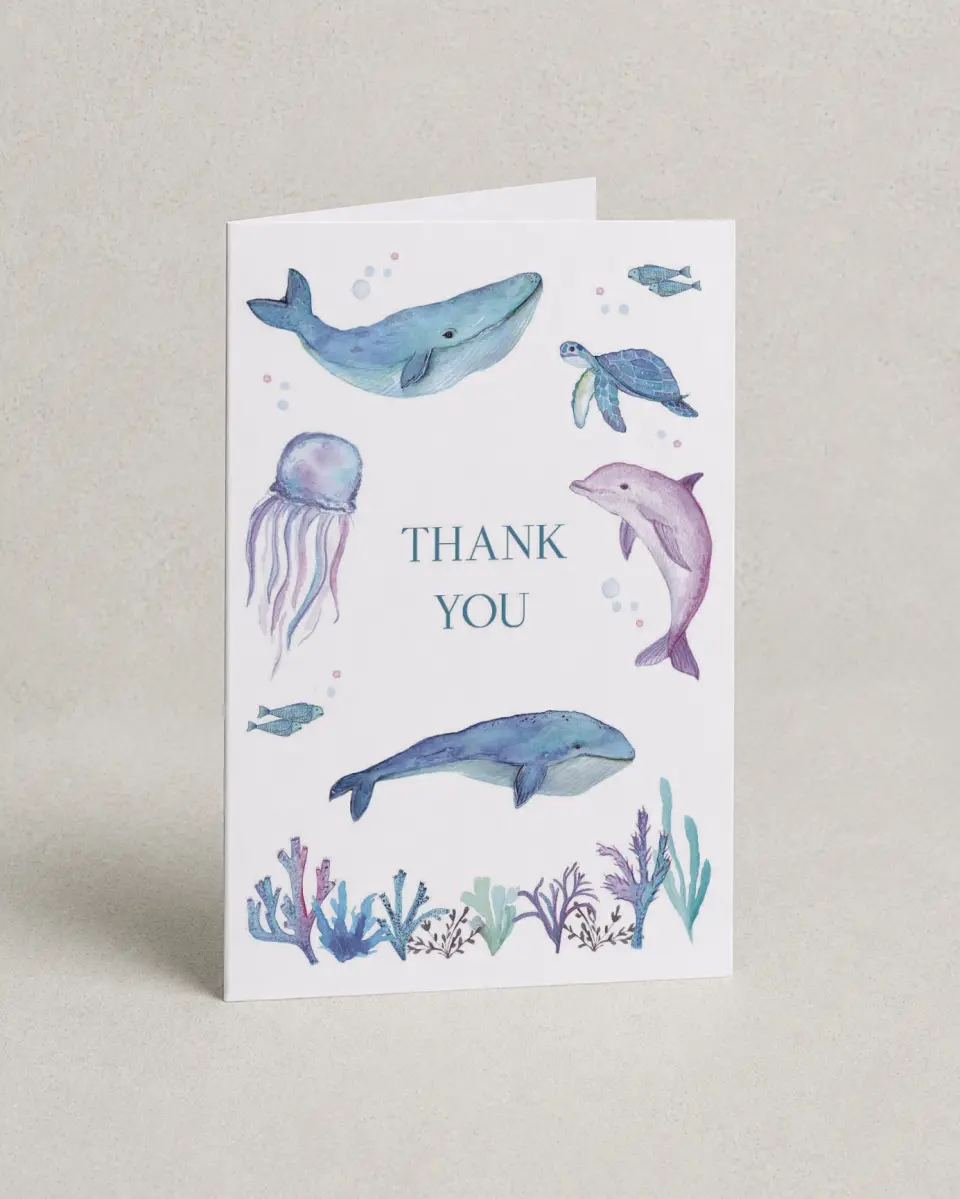 This is a 4" x 6" Folded Thank You Card called Deep Sea printed in full color on Premium Smooth paper