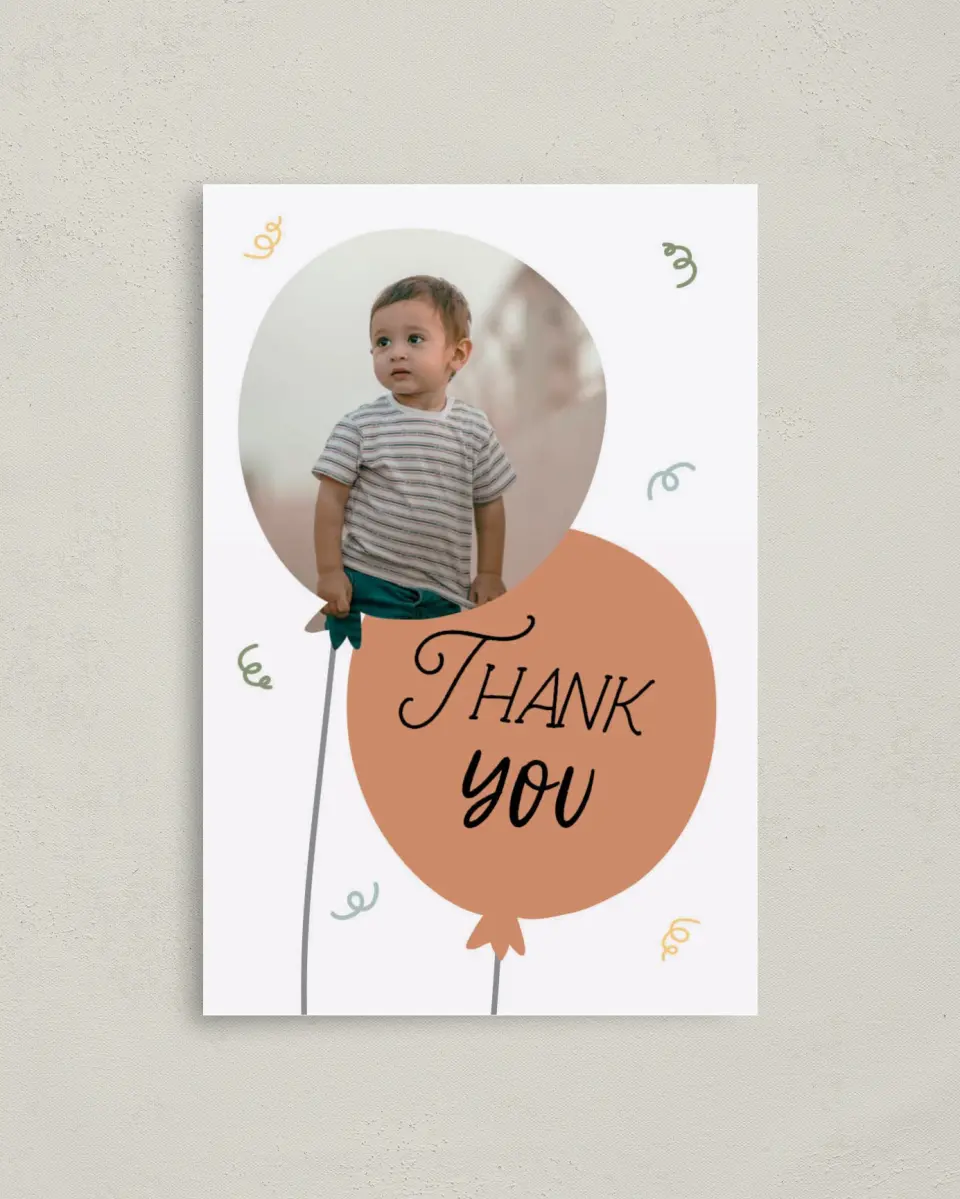 This is a 4" x 6" Folded Thank You Card called Birthday Blast printed in full color on Premium Smooth paper