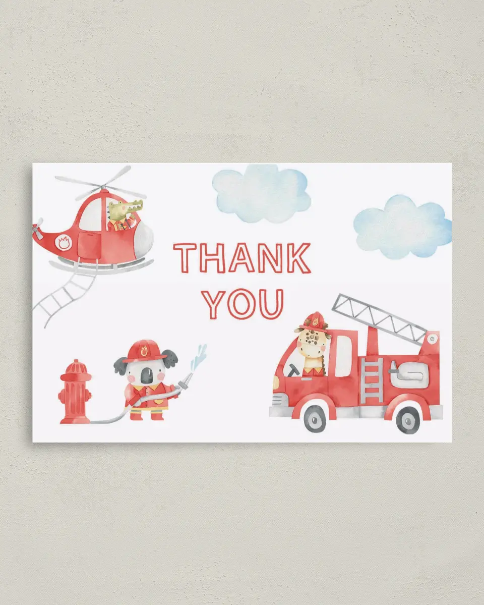 This is a 4" x 6" Folded Thank You Card called Two the Rescue printed in full color on Premium Smooth paper