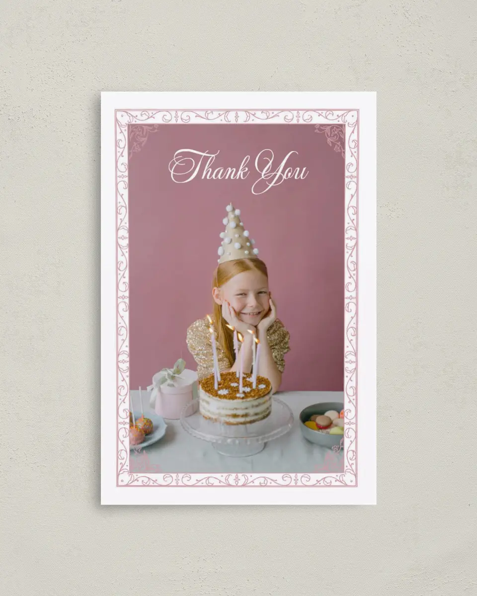 This is a 4" x 6" Folded Thank You Card called Princess Elegance printed in full color on Premium Smooth paper