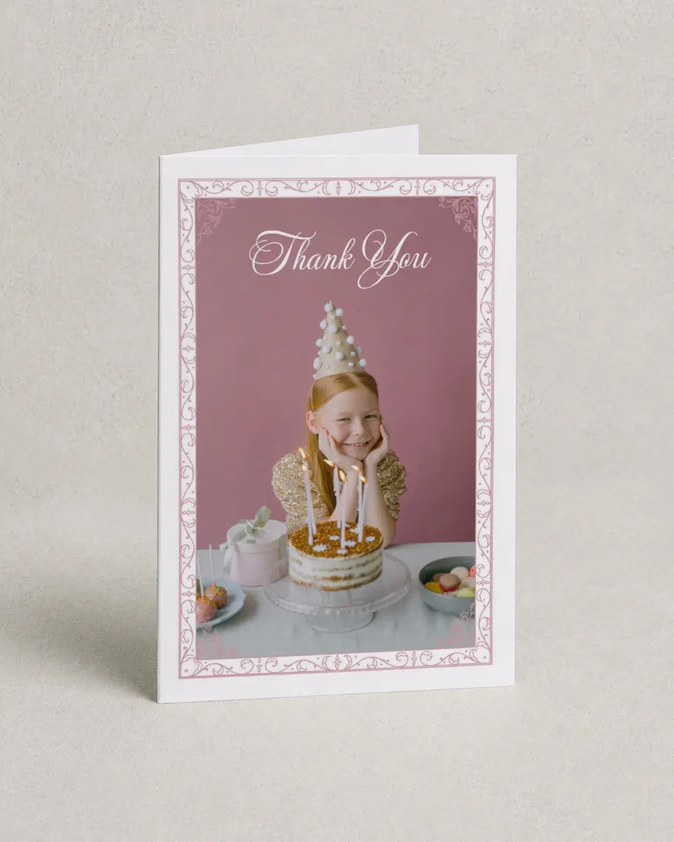 This is a 4" x 6" Folded Thank You Card called Princess Elegance printed in full color on Premium Smooth paper