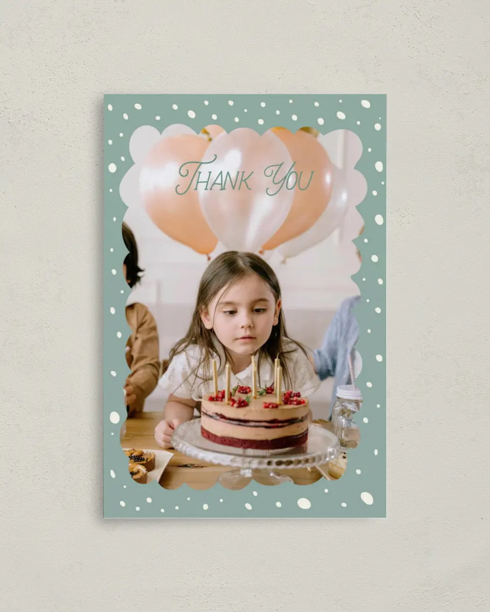 This is a 4" x 6" Folded Thank You Card called Sweet Celebration printed in full color on Premium Smooth paper