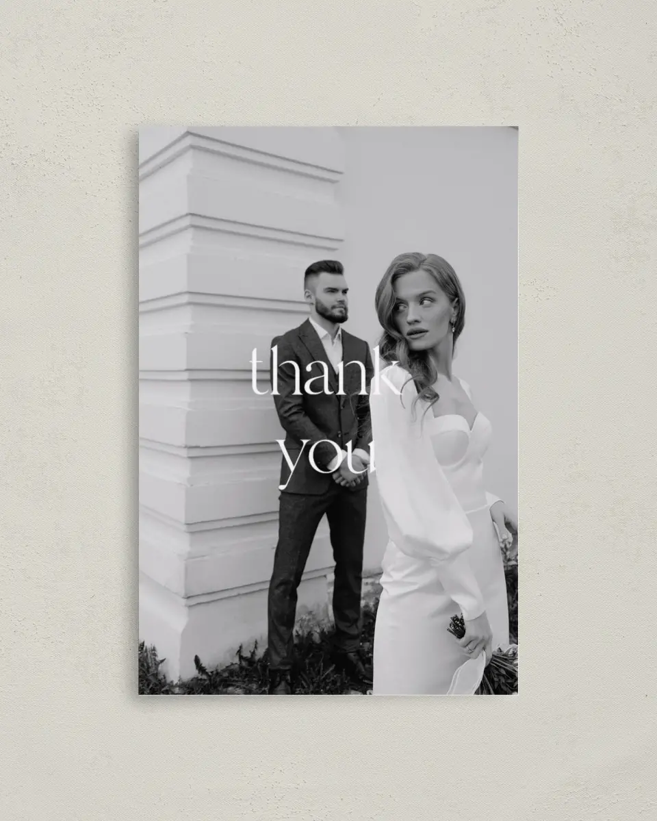 This is a 4" x 6" Folded Thank You Card called The Delaney printed in full color on Premium Smooth paper