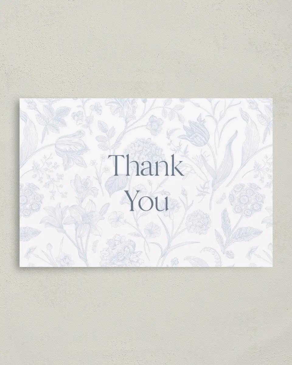 This is a 4" x 6" Folded Thank You Card called The Gabriella printed in full color on Premium Smooth paper