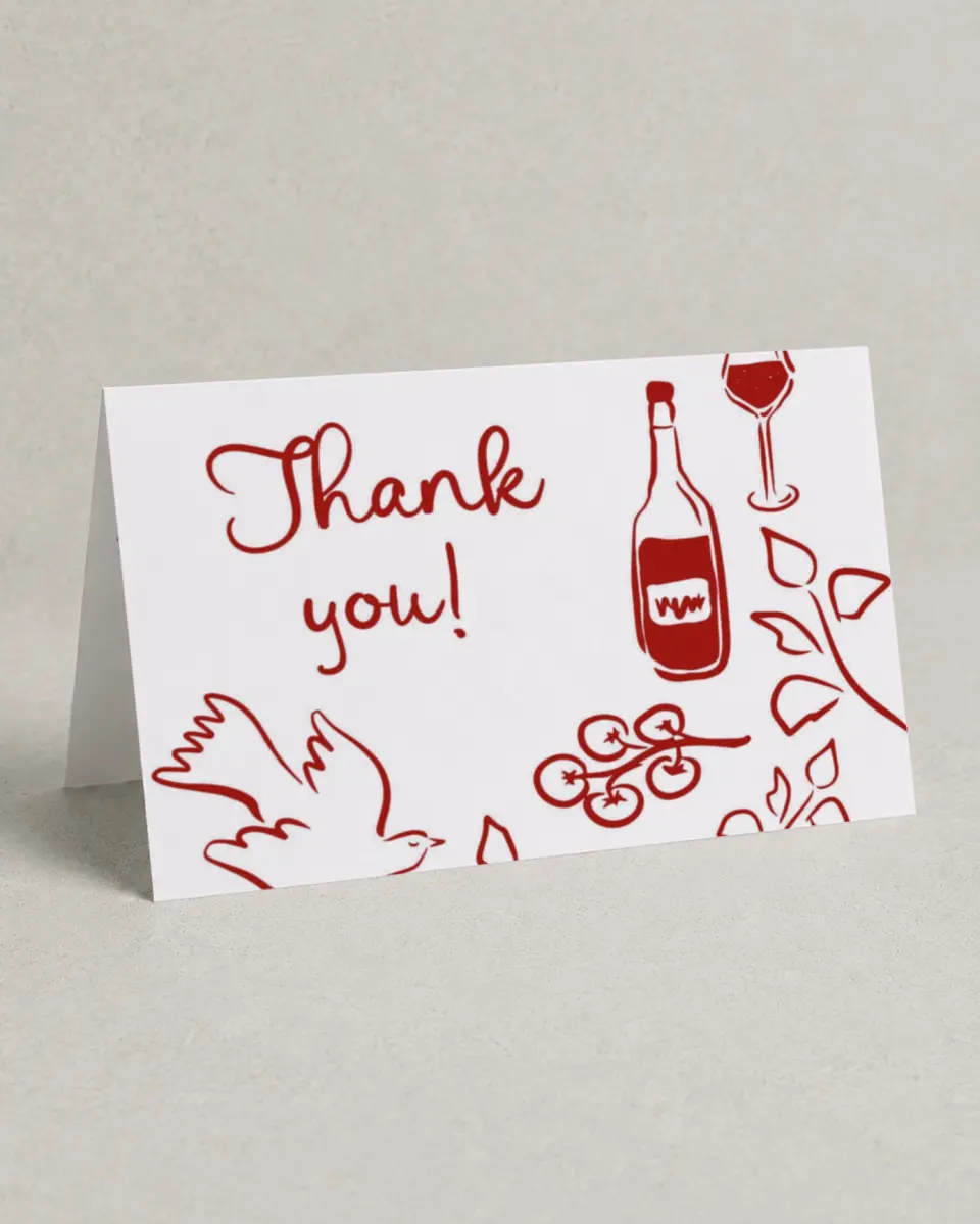 This is a 4" x 6" Folded Thank You Card called Love Birds printed in full color on Premium Smooth paper