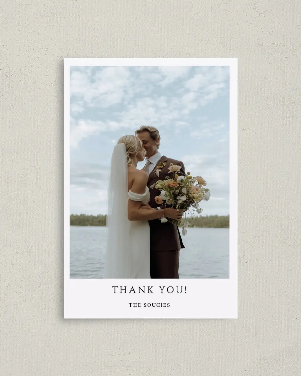 This is a 4" x 6" Folded Thank You Card called Classic Romance printed in full color on Premium Smooth paper