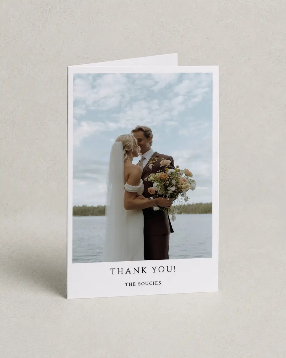 This is a 4" x 6" Folded Thank You Card called Classic Romance printed in full color on Premium Smooth paper